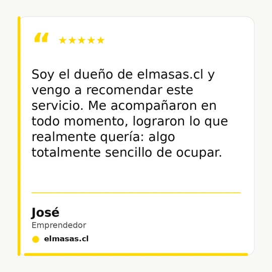 Reseña de cinco estrellas de José, emprendedor y dueño de elmasas.cl