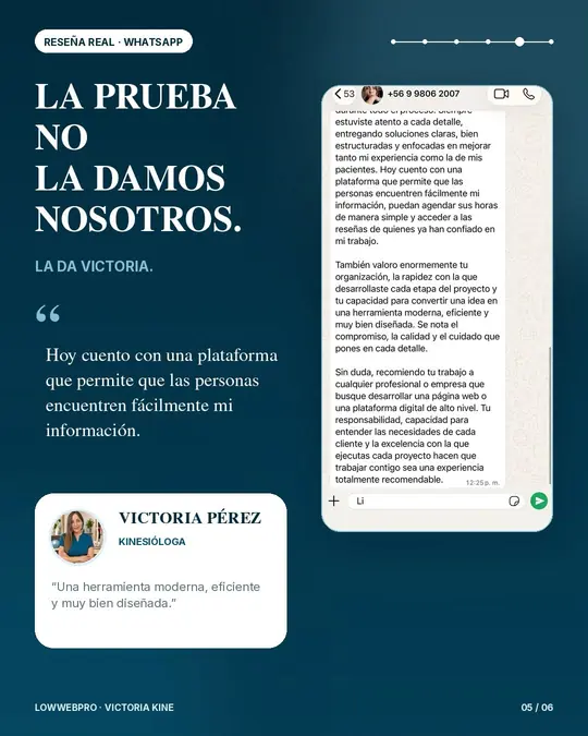 Reseña de Victoria Pérez, kinesióloga, sobre su plataforma digital creada por LOWWEBPRO